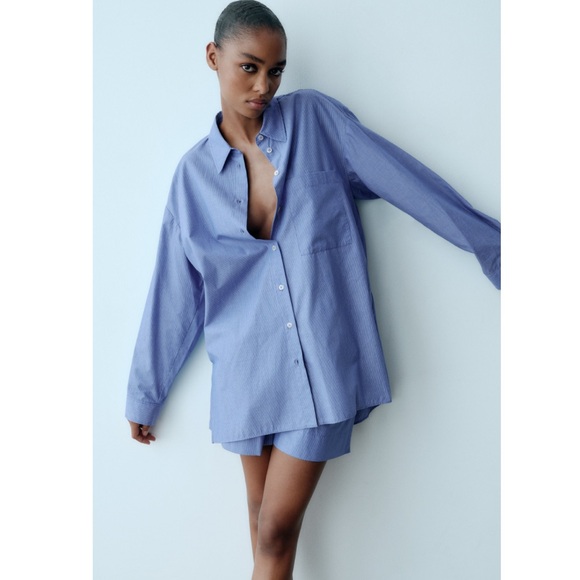 Zara Striped Women’s Menswear Style Poplin Shirt Small - Picture 5 of 16